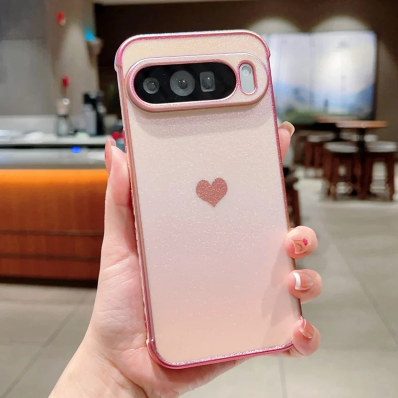 For Google Pixel 9 Pro XL Case Dazzling Design Electroplating Heart Pattern TPU Phone Cover - Pink