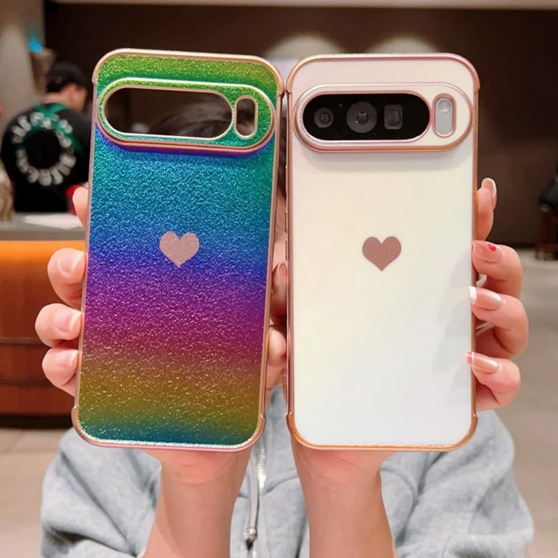 For Google Pixel 9 Pro XL Case Dazzling Design Electroplating Heart Pattern TPU Phone Cover - Pink