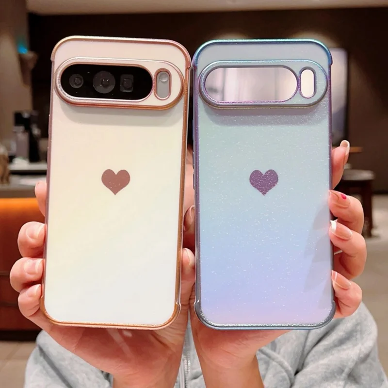 For Google Pixel 9 Pro XL Case Dazzling Design Electroplating Heart Pattern TPU Phone Cover - Pink
