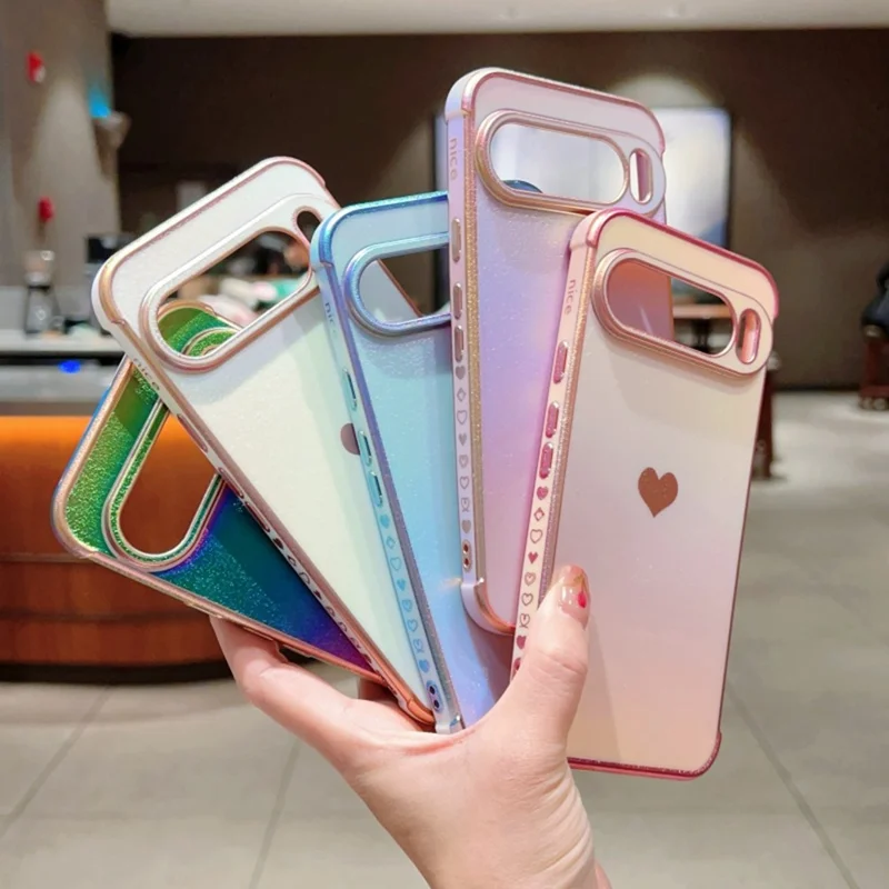 For Google Pixel 9 Pro XL Case Dazzling Design Electroplating Heart Pattern TPU Phone Cover - Pink