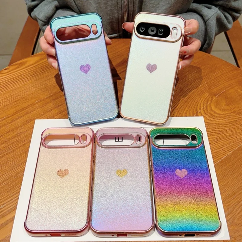 For Google Pixel 9 Pro XL Case Dazzling Design Electroplating Heart Pattern TPU Phone Cover - Pink