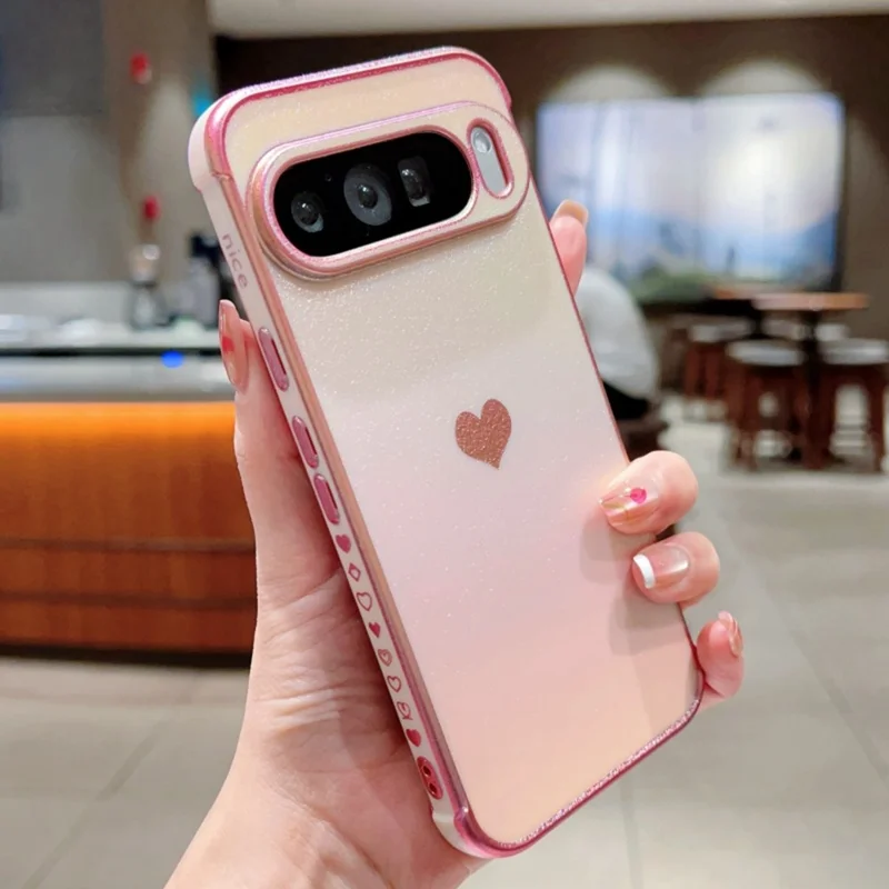 For Google Pixel 9 Pro XL Case Dazzling Design Electroplating Heart Pattern TPU Phone Cover - Pink