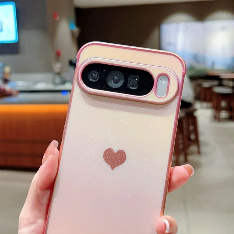 For Google Pixel 9 Pro XL Case Dazzling Design Electroplating Heart Pattern TPU Phone Cover - Pink