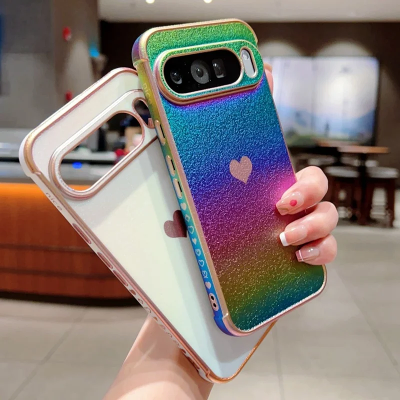 For Google Pixel 9 Pro XL Case Dazzling Design Electroplating Heart Pattern TPU Phone Cover - Pink