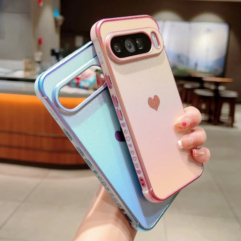 For Google Pixel 9 Pro XL Case Dazzling Design Electroplating Heart Pattern TPU Phone Cover - Pink