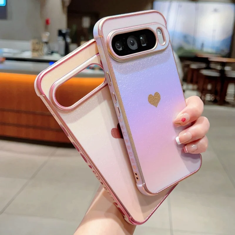 For Google Pixel 9 Pro XL Case Dazzling Design Electroplating Heart Pattern TPU Phone Cover - Pink