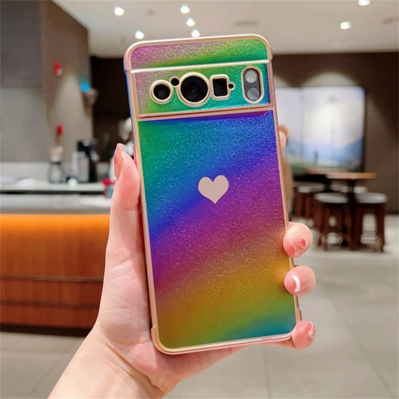 For Google Pixel 8 Pro Case Dazzling Design Electroplating Heart Pattern TPU Phone Cover - Colorful
