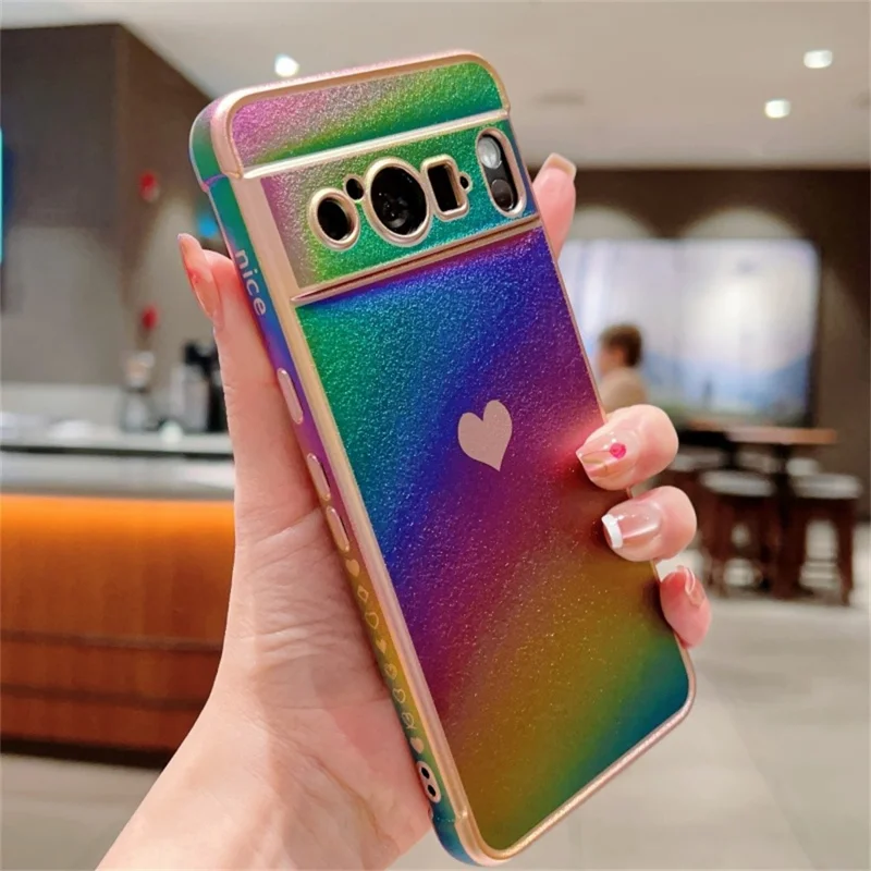 For Google Pixel 8 Pro Case Dazzling Design Electroplating Heart Pattern TPU Phone Cover - Colorful