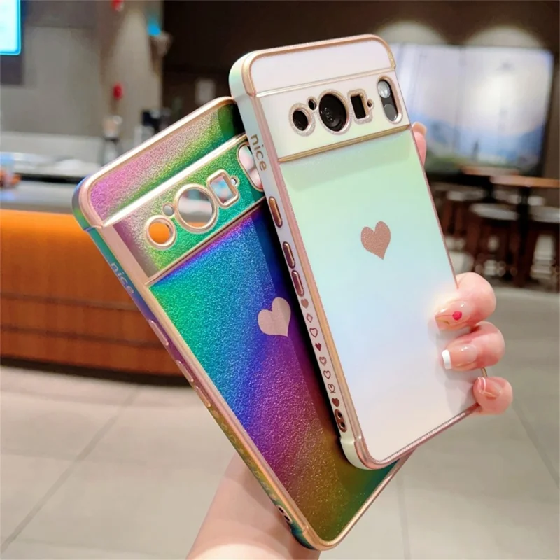 For Google Pixel 8 Pro Case Dazzling Design Electroplating Heart Pattern TPU Phone Cover - Colorful