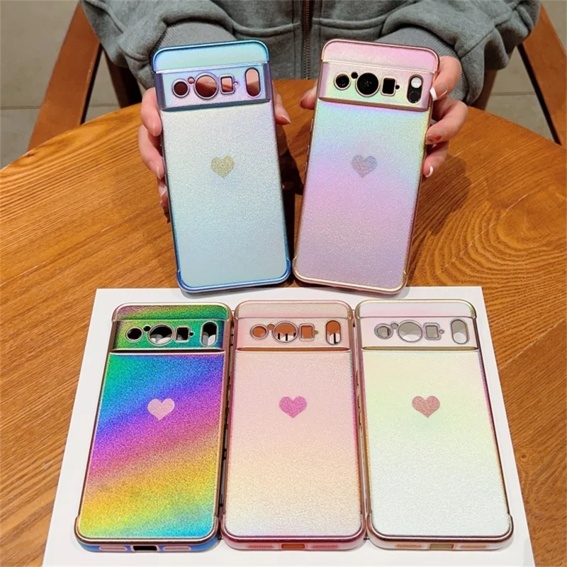 For Google Pixel 8 Pro Case Dazzling Design Electroplating Heart Pattern TPU Phone Cover - Colorful