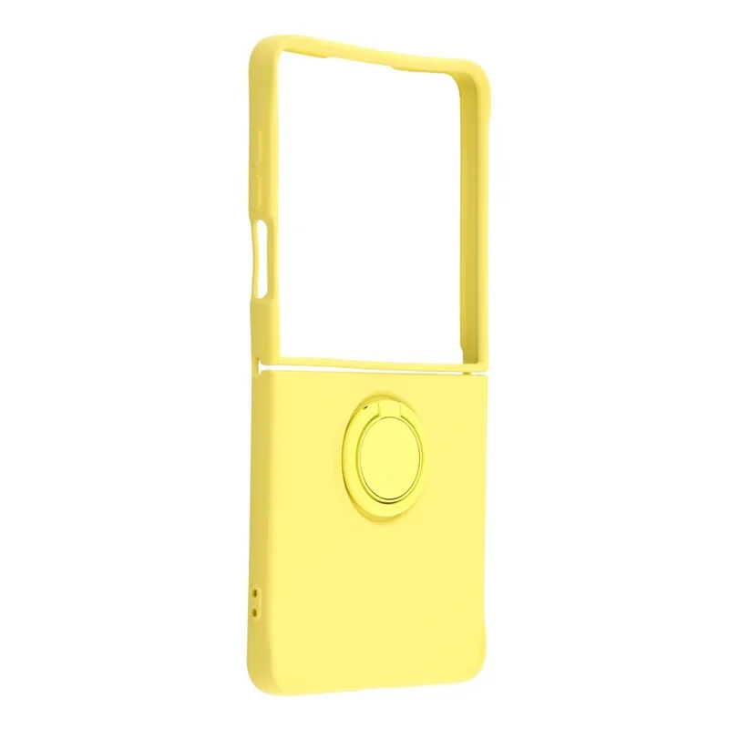 For Samsung Galaxy Z Flip8 Silicone Case with Strap Ring Kickstand Phone Cover - Yellow