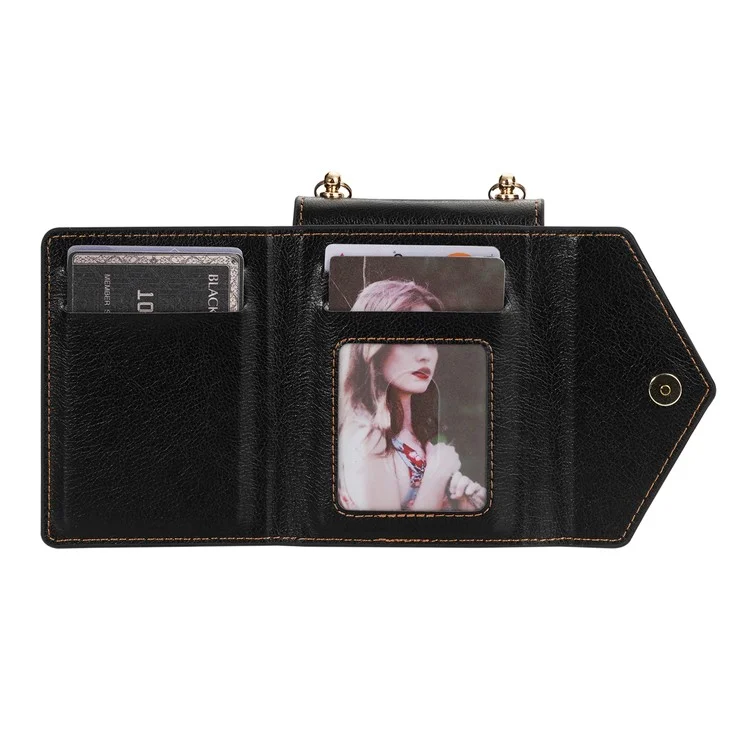 n. Bekus PU Lederbeschichtete PC -hülle Für Samsung Galaxy Z Flip4 5G, Kartenschlitze Halter Reißverschluss Pocket Pocke Rückseite Mit Schultergurt - Schwarz