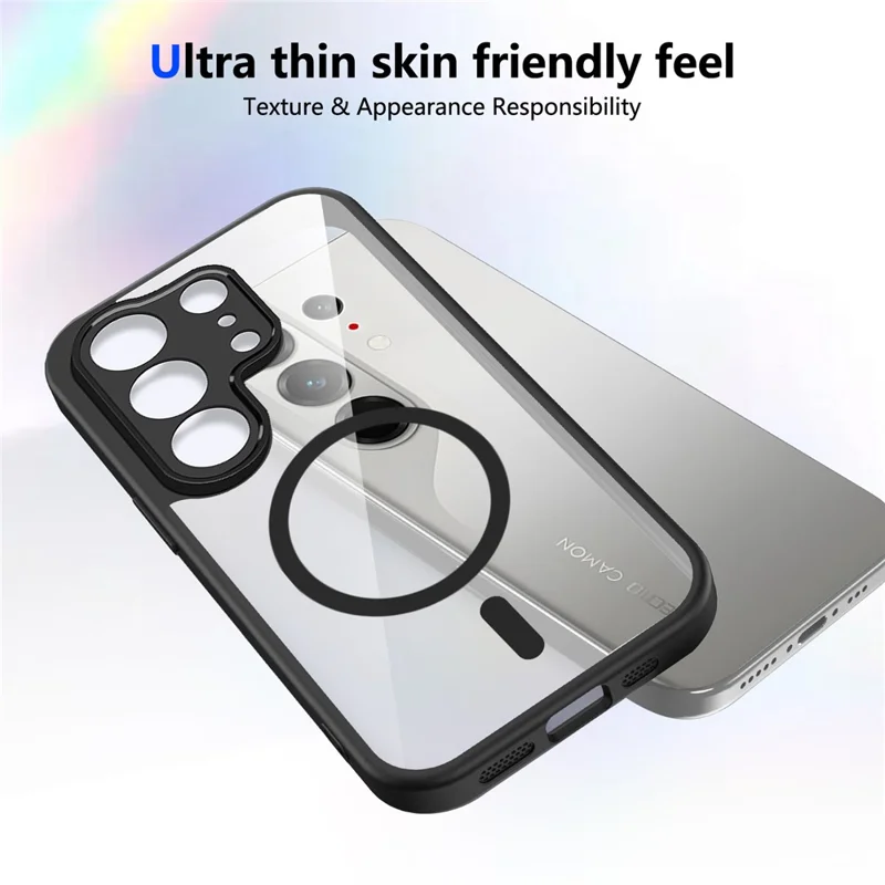 For TECNO Camon 50 4G Magnetic Case Transparent PC + TPU Shockproof Skin-friendly Phone Cover - Black