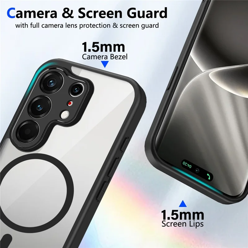 For TECNO Camon 50 4G Magnetic Case Transparent PC + TPU Shockproof Skin-friendly Phone Cover - Black