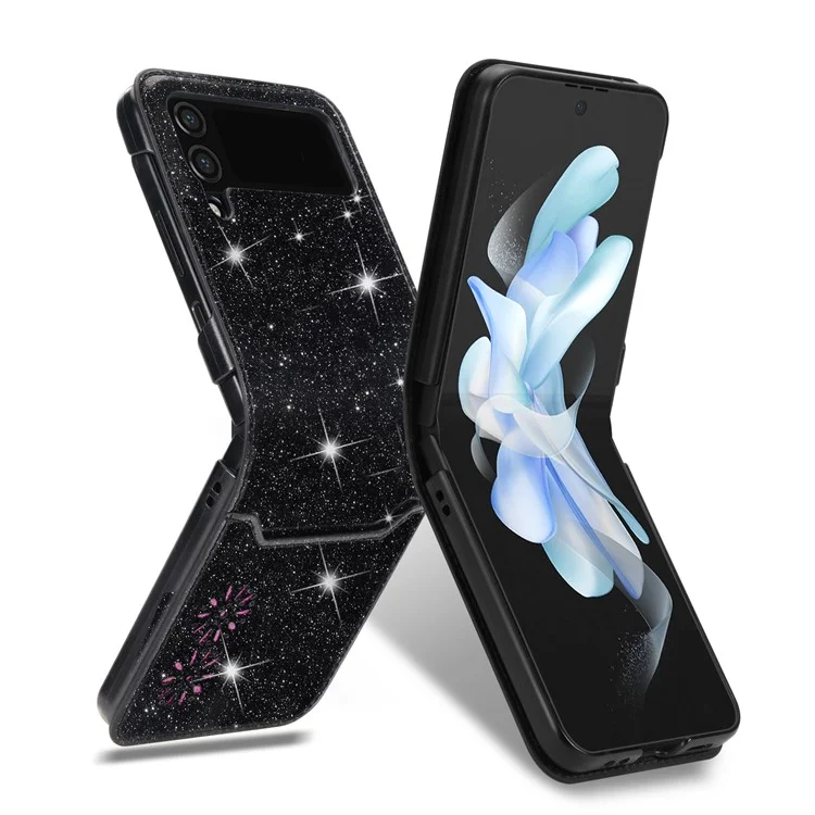 Für Samsung Galaxy Z Flip3 5G Kartensteckplatz Design Laserschnitzer Glitzernder Sternenstar -leder -leder -hard -pc -hülle Stoßdicht Zurücker Abdeckung - Schwarz