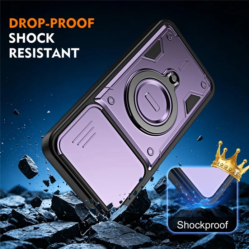 For Oppo A6 4G / A6x 5G (India) Case with Slide Lens Cover Rotatable Kickstand Shockproof TPU + PC Phone Shell - Purple