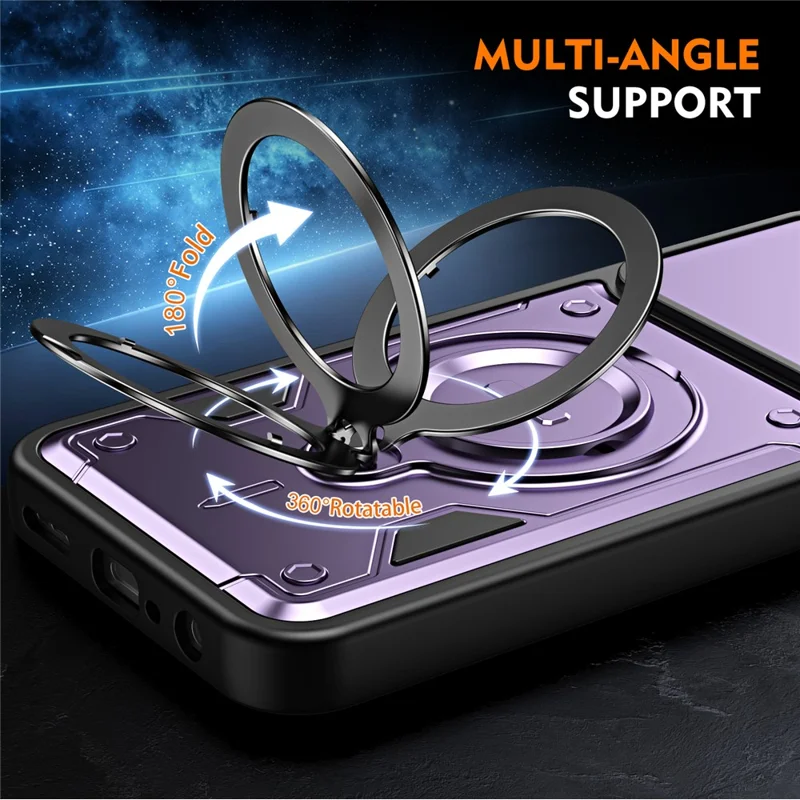 For Oppo A6 4G / A6x 5G (India) Case with Slide Lens Cover Rotatable Kickstand Shockproof TPU + PC Phone Shell - Purple