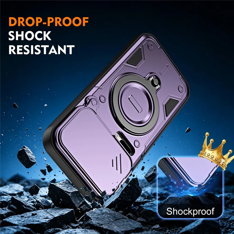 For Xiaomi 17 Pro Case with Slide Lens Cover Rotatable Kickstand Shockproof TPU + PC Phone Shell - Purple