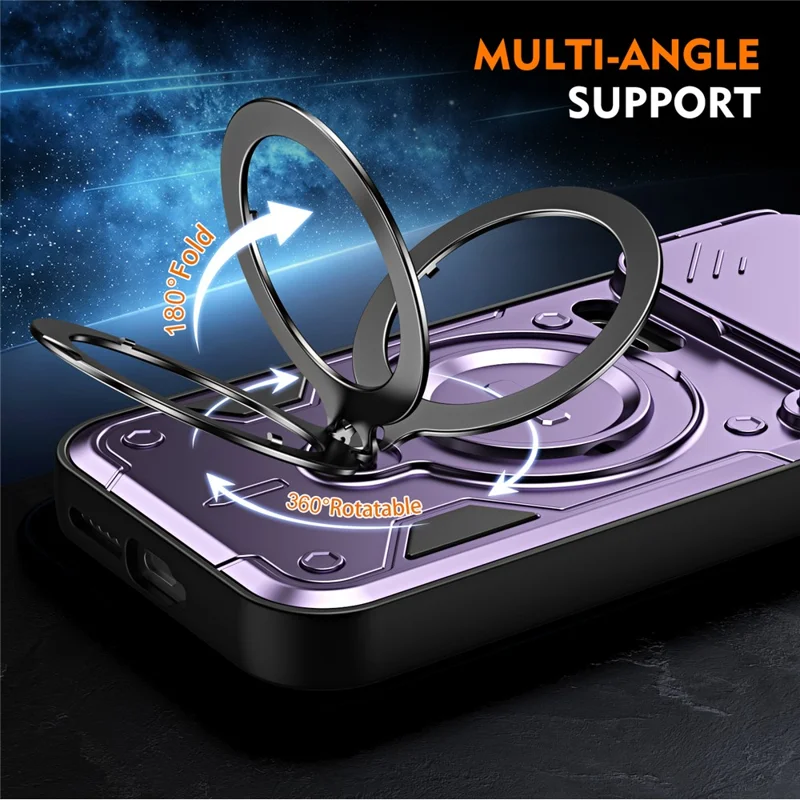 For Xiaomi 17 Pro Max Case with Slide Lens Cover Rotatable Kickstand Shockproof TPU + PC Phone Shell - Purple
