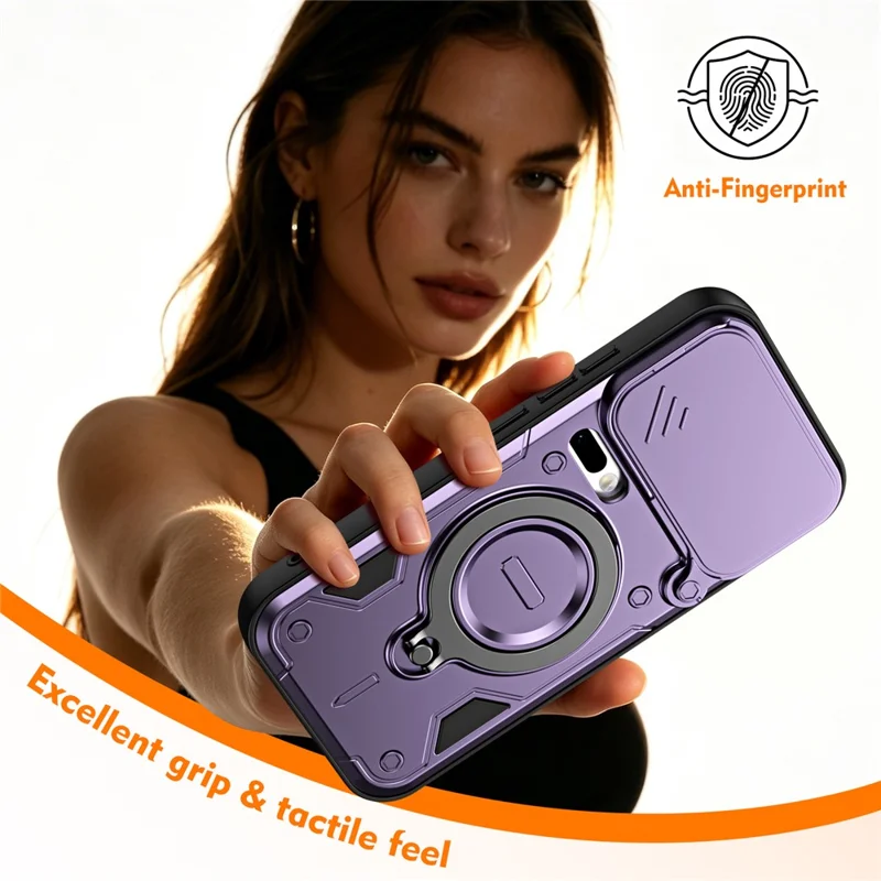 For Xiaomi 17 Pro Max Case with Slide Lens Cover Rotatable Kickstand Shockproof TPU + PC Phone Shell - Purple