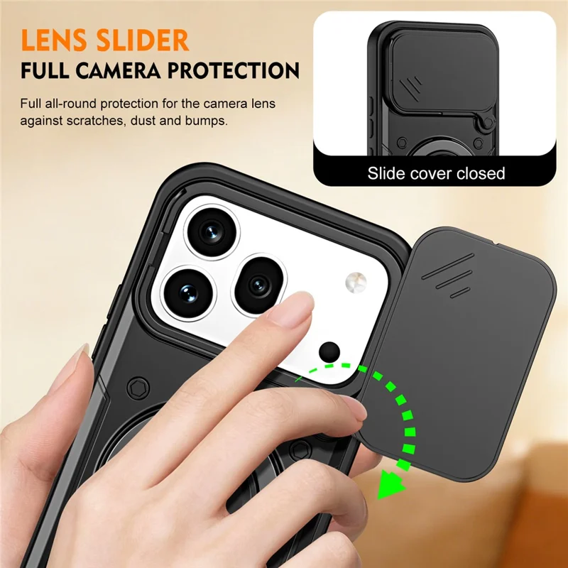 For Honor 600 5G / 600 Pro 5G Case with Slide Lens Cover Rotatable Kickstand Shockproof TPU + PC Phone Shell - Black