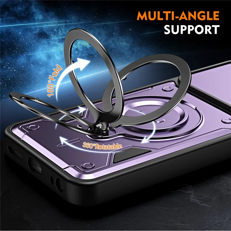 For TECNO Spark 40C Case with Slide Lens Cover Rotatable Kickstand Shockproof TPU + PC Phone Shell - Purple