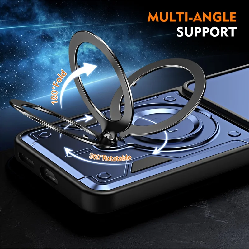 For TECNO Spark 40 Pro 4G Case with Slide Lens Cover Rotatable Kickstand Shockproof TPU + PC Phone Shell - Sapphire