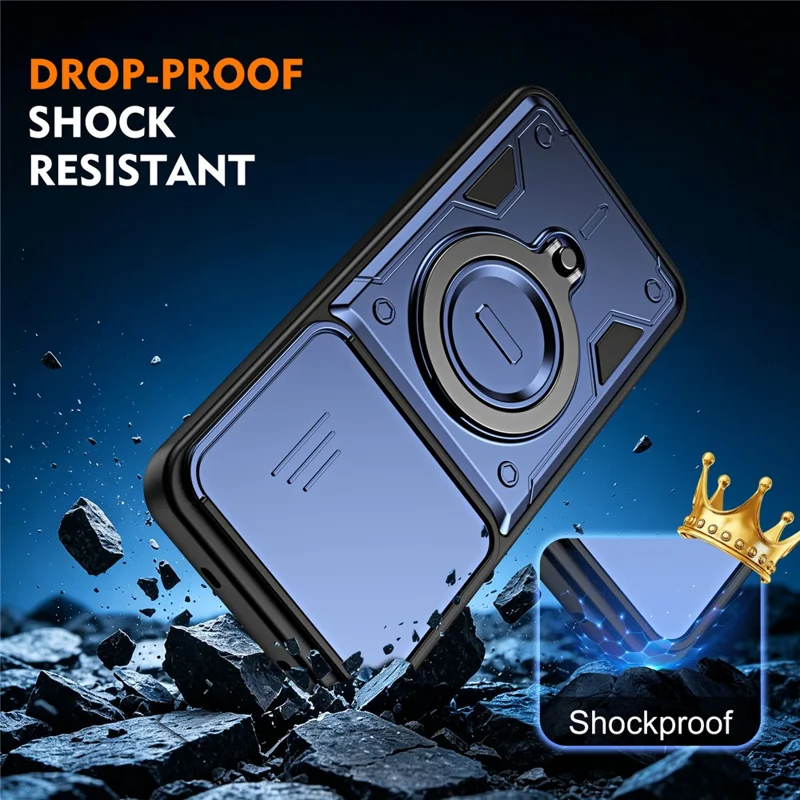 For TECNO Spark 40 Pro 4G Case with Slide Lens Cover Rotatable Kickstand Shockproof TPU + PC Phone Shell - Sapphire