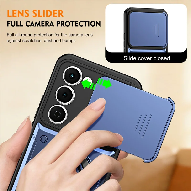 For TECNO Spark 40 Pro+ 4G Case with Slide Lens Cover Rotatable Kickstand Shockproof TPU + PC Phone Shell - Sapphire