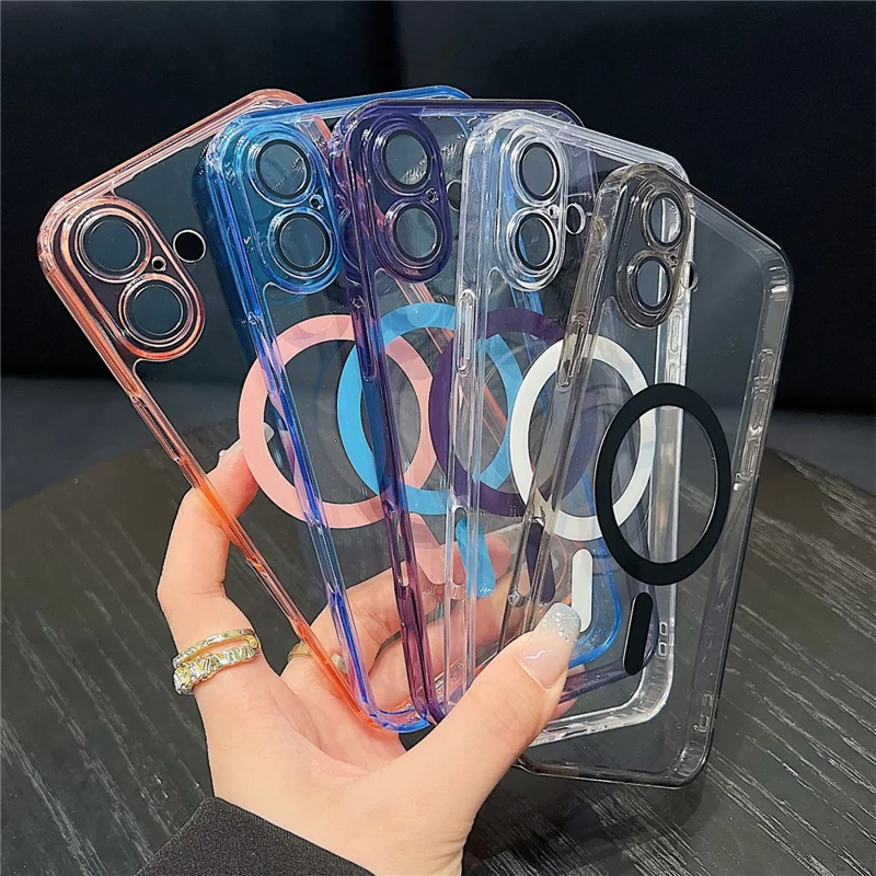 For iPhone 17 Magnetic Case Acryic + TPU Phone Cover with PET Lens Protector - Black