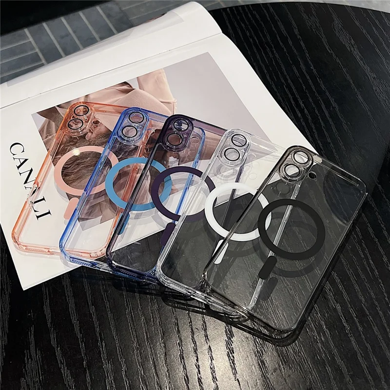 For iPhone 17 Magnetic Case Acryic + TPU Phone Cover with PET Lens Protector - Black