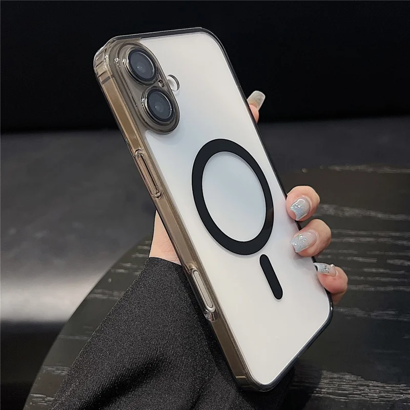 For iPhone 17 Magnetic Case Acryic + TPU Phone Cover with PET Lens Protector - Black