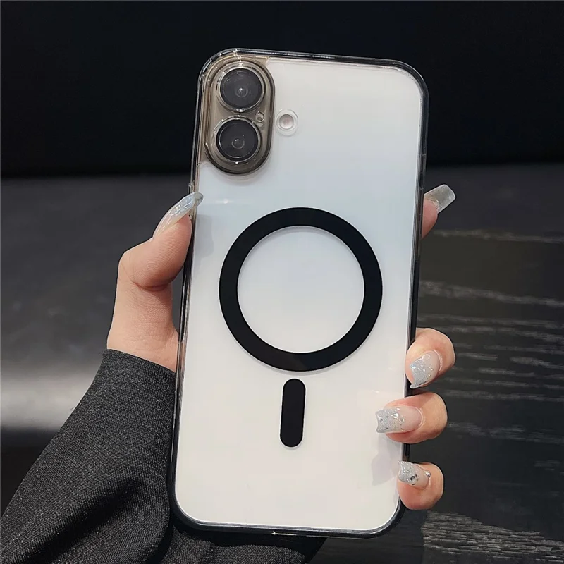 For iPhone 17 Magnetic Case Acryic + TPU Phone Cover with PET Lens Protector - Black