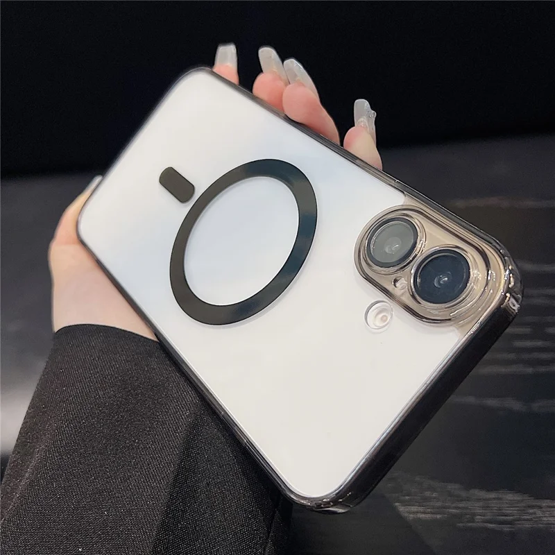 For iPhone 17 Magnetic Case Acryic + TPU Phone Cover with PET Lens Protector - Black