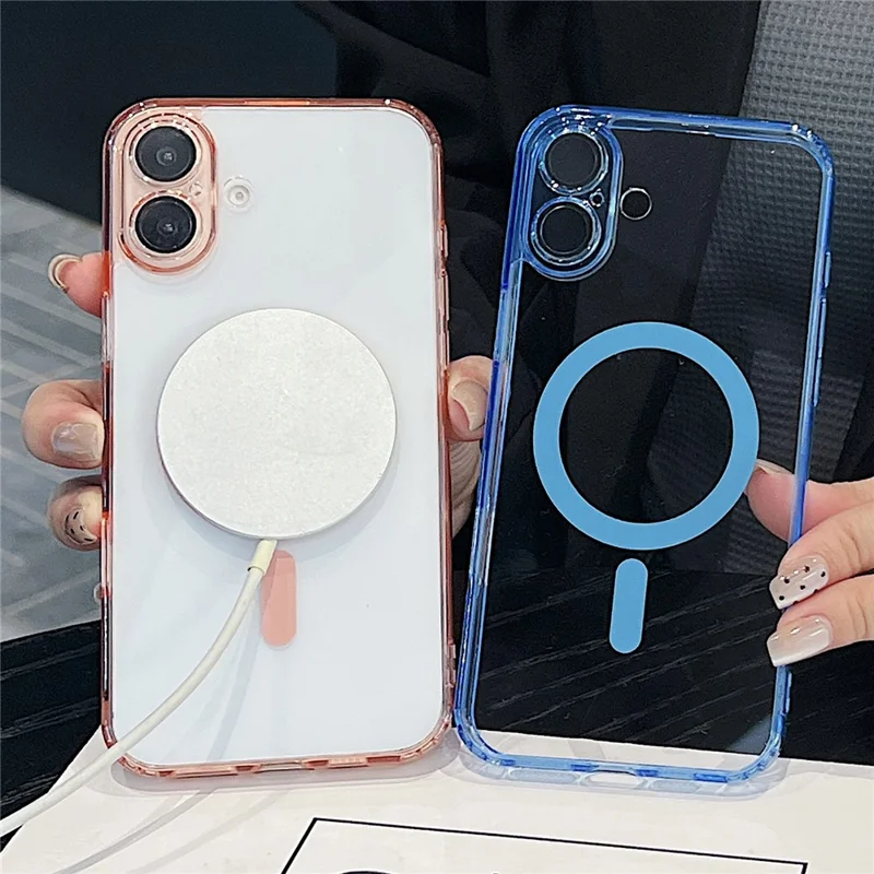 For iPhone 17 Magnetic Case Acryic + TPU Phone Cover with PET Lens Protector - Black
