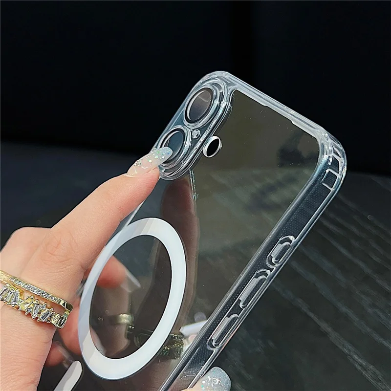 For iPhone 17 Magnetic Case Acryic + TPU Phone Cover with PET Lens Protector - Black