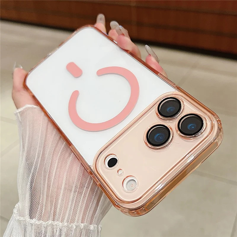 For iPhone 17 Pro Magnetic Case Acryic + TPU Phone Cover with PET Lens Protector - Pink