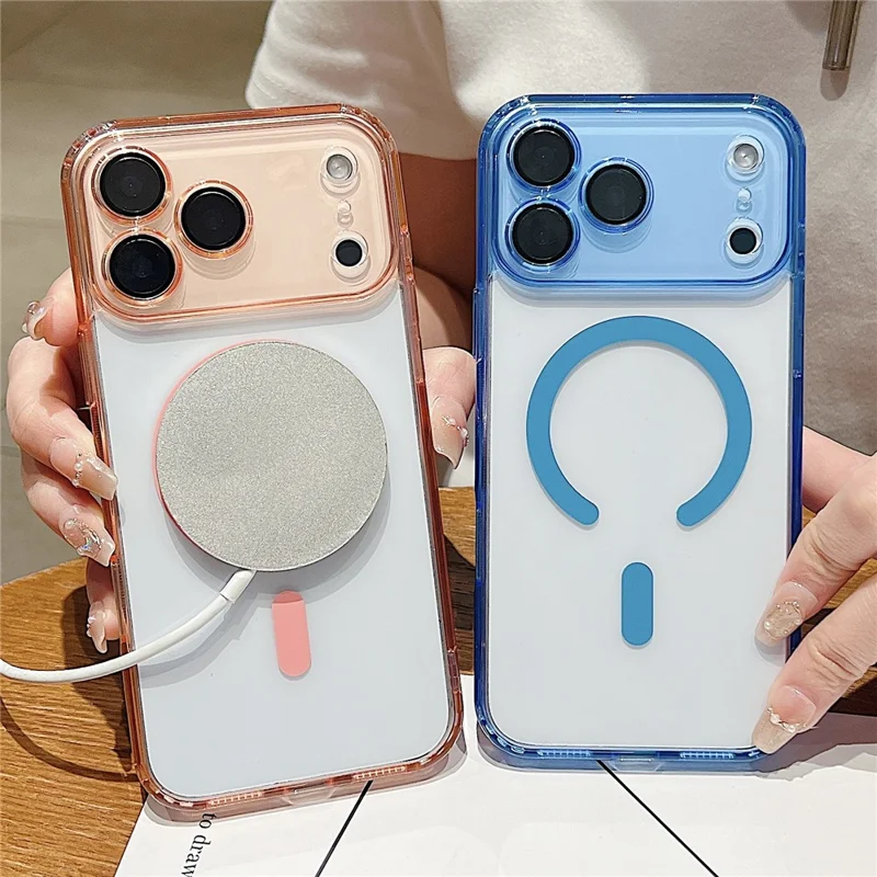 For iPhone 17 Pro Magnetic Case Acryic + TPU Phone Cover with PET Lens Protector - Pink