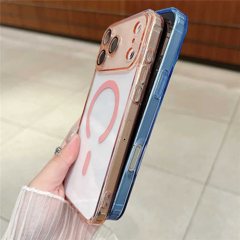 For iPhone 17 Pro Magnetic Case Acryic + TPU Phone Cover with PET Lens Protector - Pink