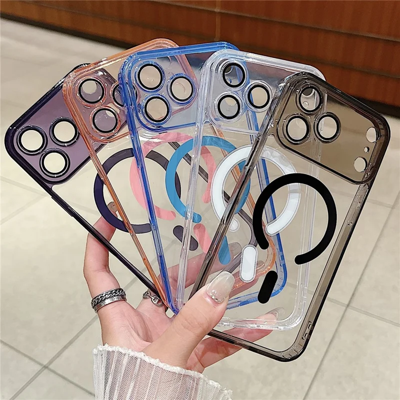 For iPhone 17 Pro Magnetic Case Acryic + TPU Phone Cover with PET Lens Protector - Pink