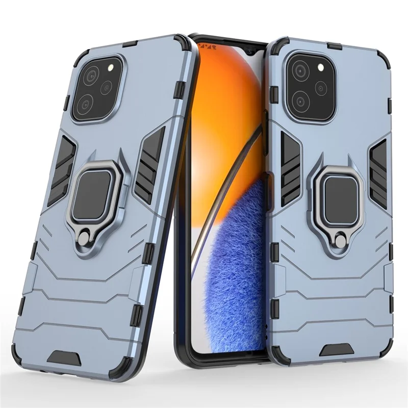 For Huawei nova Y61 4G Ring Kickstand Shock Absorbing Phone Case PC+TPU Mobile Phone Cover - Blue