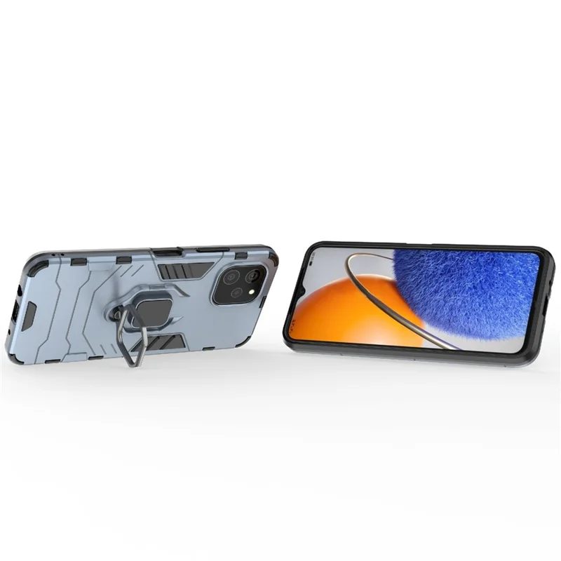 For Huawei nova Y61 4G Ring Kickstand Shock Absorbing Phone Case PC+TPU Mobile Phone Cover - Blue