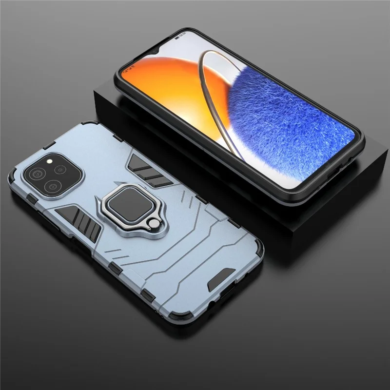 For Huawei nova Y61 4G Ring Kickstand Shock Absorbing Phone Case PC+TPU Mobile Phone Cover - Blue