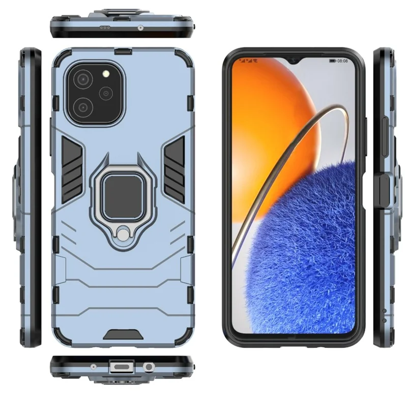 For Huawei nova Y61 4G Ring Kickstand Shock Absorbing Phone Case PC+TPU Mobile Phone Cover - Blue