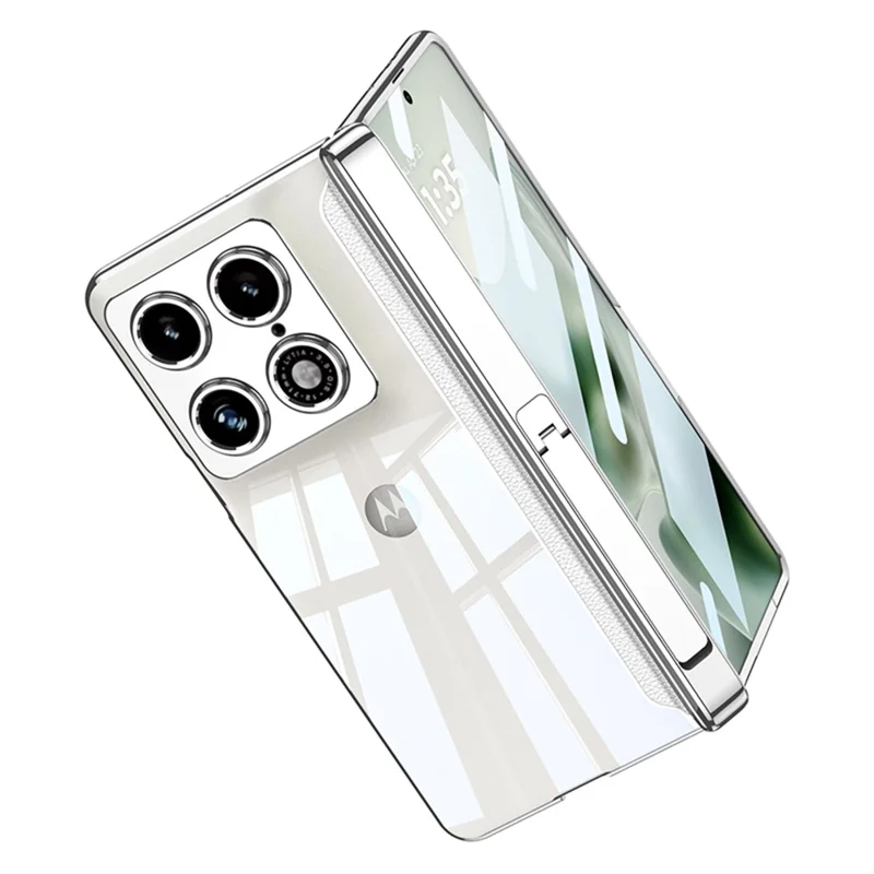 GKK For Motorola Razr Fold 5G Case Ultra Clear Magnetic Hinge PC + Tempered Glass Phone Cover - Silver