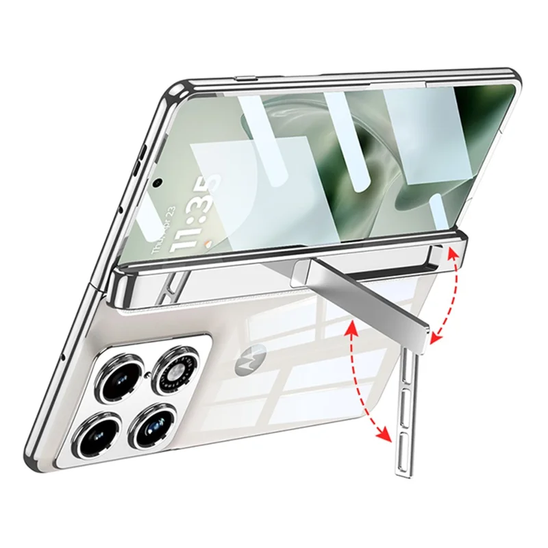 GKK For Motorola Razr Fold 5G Case Ultra Clear Magnetic Hinge PC + Tempered Glass Phone Cover - Silver