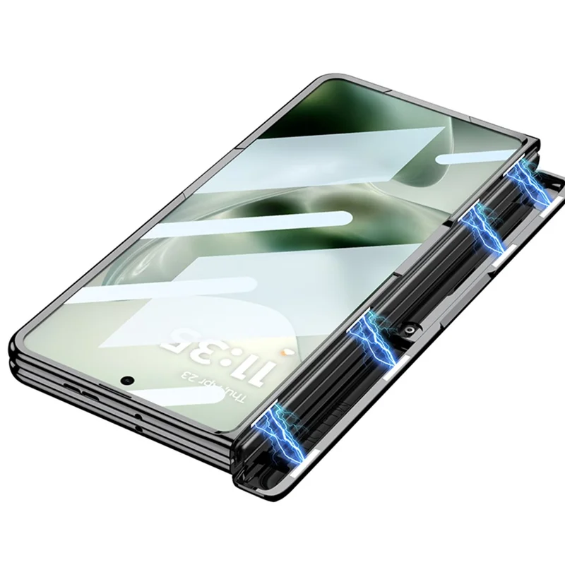 GKK For Motorola Razr Fold 5G Case Ultra Clear Magnetic Hinge PC + Tempered Glass Phone Cover - Silver