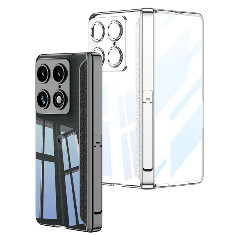GKK For Motorola Razr Fold 5G Case Ultra Clear Magnetic Hinge PC + Tempered Glass Phone Cover - Silver