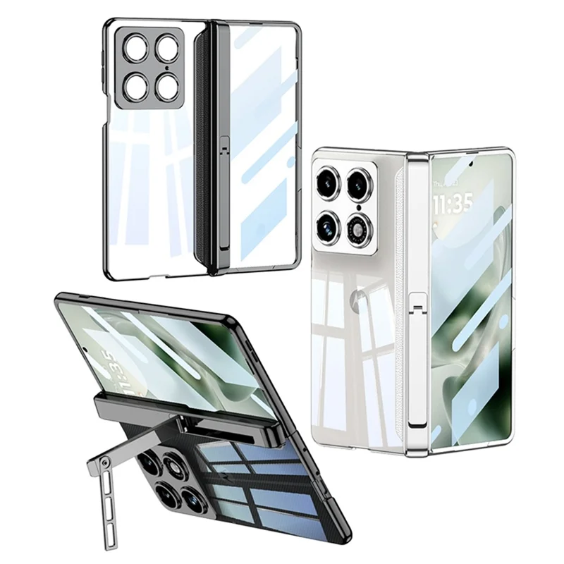 GKK For Motorola Razr Fold 5G Case Ultra Clear Magnetic Hinge PC + Tempered Glass Phone Cover - Silver