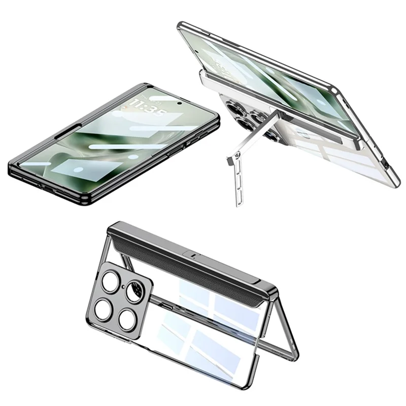 GKK For Motorola Razr Fold 5G Case Ultra Clear Magnetic Hinge PC + Tempered Glass Phone Cover - Silver